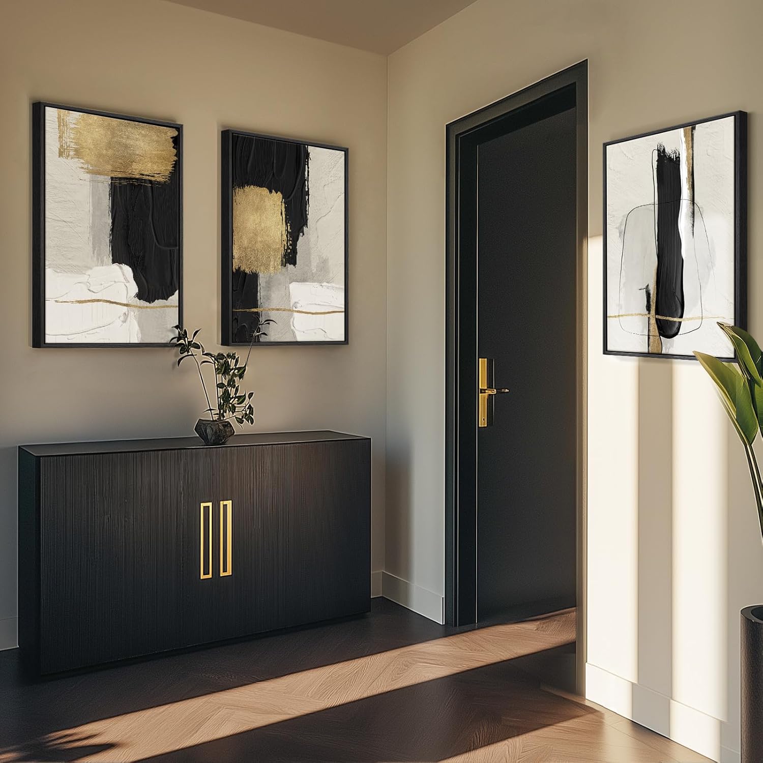 Large Framed Black and White Abstract Wall Art for Living Room, 3 Piece Big Canvas Prints Paintings Artwork for Walls, Modern Minimalist Black Gold Pictures for Hallway Office Wall Decor 24x36 Inch - Image 8