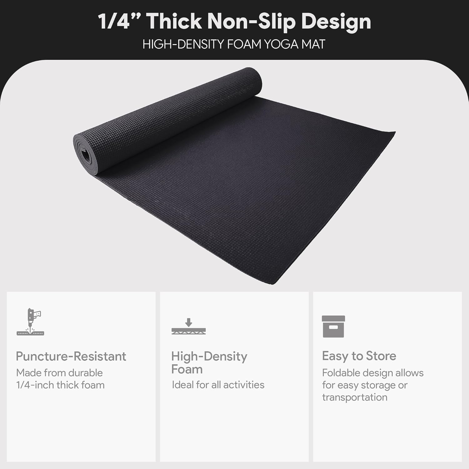 Fitvids All Purpose 1/4-Inch High Density Anti-Tear Exercise Yoga Mat with Carrying Strap, Multiple Colors - Image 2