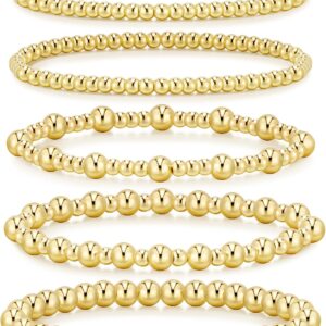 adoyi Gold Bracelets for Women Waterproof, 14K Gold Plated Beaded Strand Bead Ball Bracelets stack Adjustable Jewelry Set for Gifts