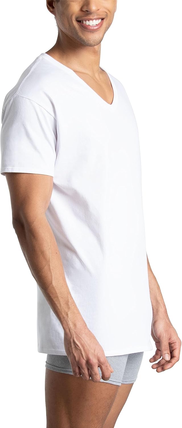 Fruit of the Loom mens Stay Tucked V-neck T-shirt T Shirt, Classic Fit - White 6 Pack, Large US - Image 3