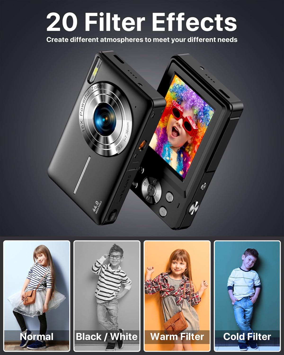 Digital Camera, Latest FHD 1080P Digital Camera for Teens with SD Card Anti Shake Point and Shoot Cameras Portable 16X Zoom Compact Small Cameras for Kids Boys Girls Seniors with Wrist Strap - Image 4