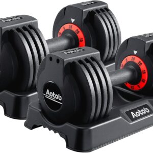 AOTOB 25/55 LBS Adjustable Dumbbell Set, Anti-Slip Fast Adjusting with Turning Handle, Adjustment for Men and Women, Weights Pair for Compact Home Gym Exercise Strength