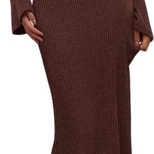 PRETTYGARDEN Women’s Fall Fashion 2026 Long Sleeve Maxi Dress Ribbed Knit Boat Neck Bodycon Casual Dresses Going Out Outfits