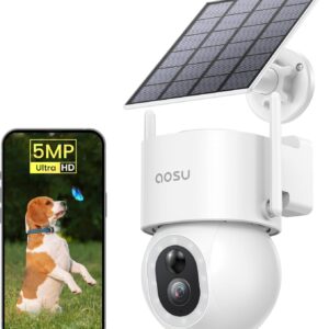aosu Security Cameras Wireless Outdoor – 3K/5MP Solar Powered 400-Lumen Floodlight Camera, 360° Pan/Tilt Surveillance, Night Vision, 2.4GHz WiFi Camera, Auto Tracking, AI Human/Vehicle/Pet Detection