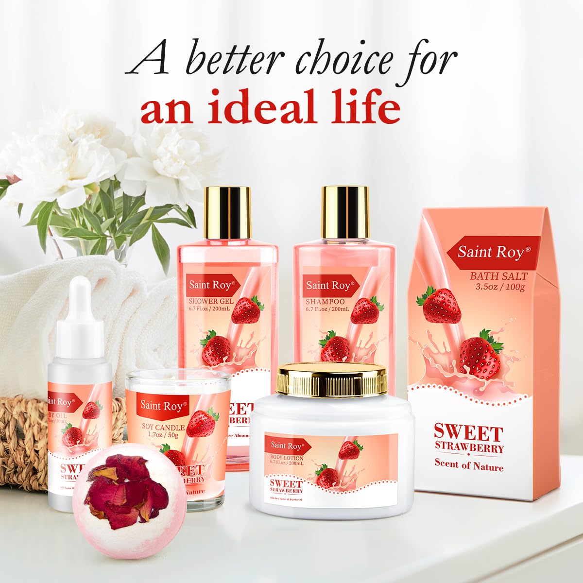 Spa Kit for Women, Bath & Body Gift Set, Luxury Home Spa Bath Gift Basket, Strawberry Scented Bath Set Christmas Gifts for Women, Pamper Gifts for Girls & Teens, Birthday Gift, Bath Self Care Gift - Image 5