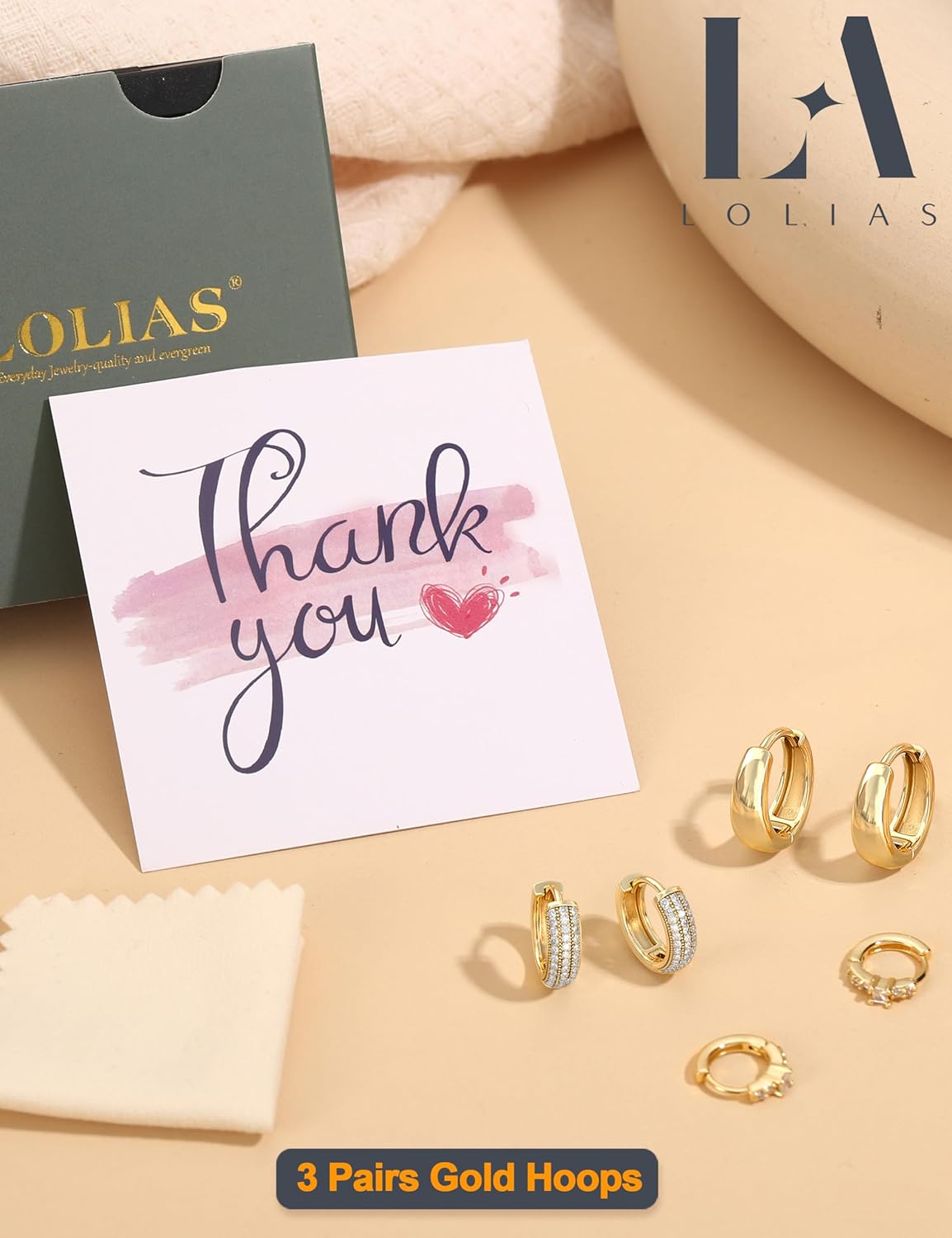 LOLIAS Small 14K Gold Plated Chunky Hoop Earrings for Women Hypoallergenic Silver Earrings Set for Sensitive Ears Non Tarnish Huggie Hoops Earring Stacks for Multiple Piercing Jewelry Lightweight 3Pairs - Image 9