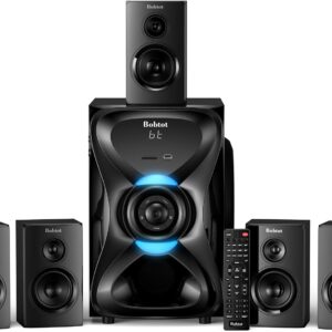 Bobtot Surround Sound Systems Wireless Rear Satellite Speakers – 1000W Peak Deep Bass 8 inch Subwoofer 5.1/2.1 Channel Home Theater System with ARC Optical Bluetooth Karaoke Input