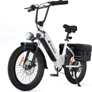 isinwheel U8 Electric Bike for Adults,1000W Peak Motor Ebike,Max 20/28MPH 75-105Miles Range Electric Bicycle,48V 13AH/18AH Battery Commuting 20″ Step Thru Fat Tire Ebikes for Adults,7 Speed Gearing