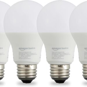 Amazon Basics Smart A19 LED Light Bulb, Dimmable Soft White (2700K), 9W (60W Equivalent), 800LM, Works with Alexa Only, 2.4 GHz Wi-Fi, No Hub Required, 4 Pack