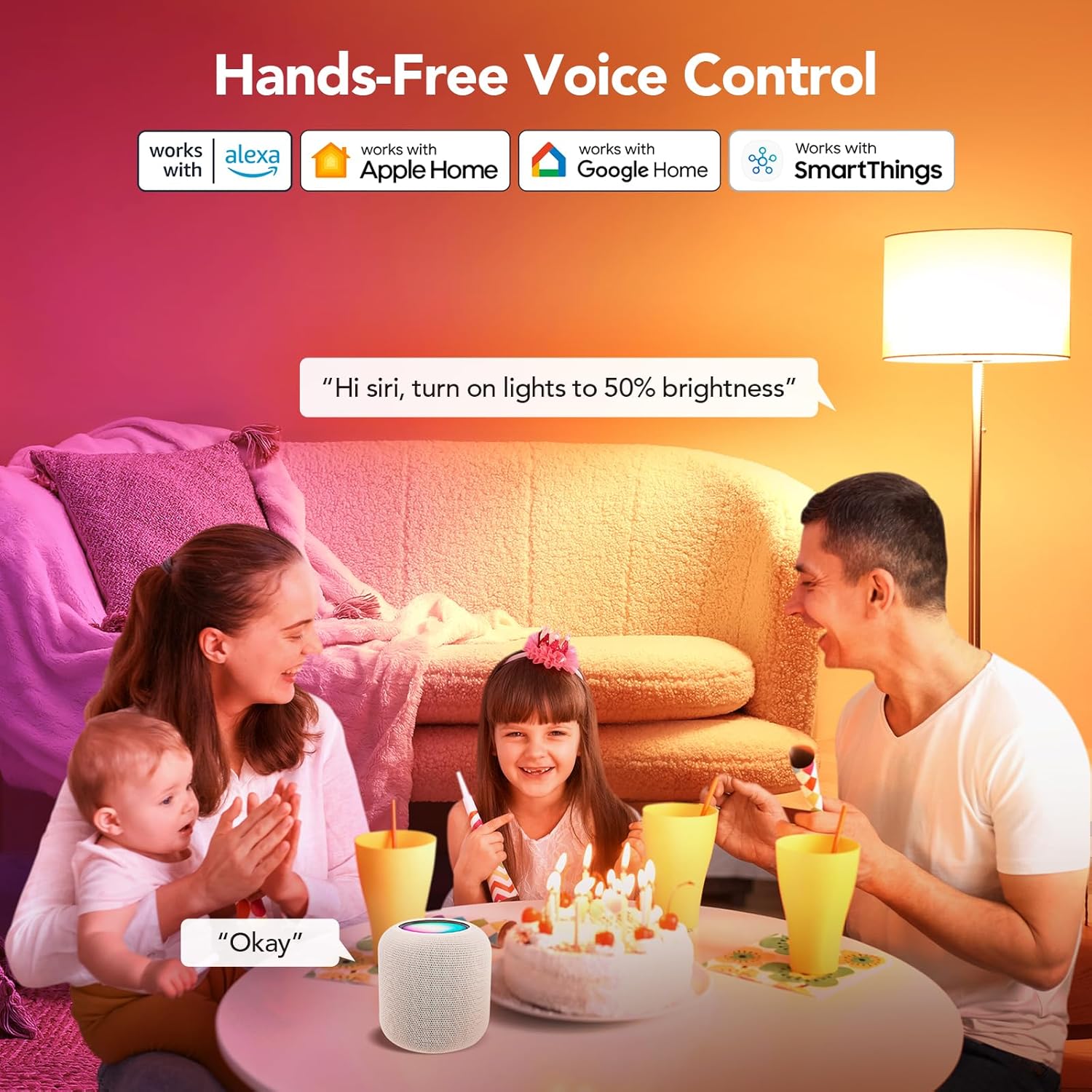 OREiN Matter Smart Light Bulb, Smart Light Bulbs Work with Apple Home, Alexa, Google Home, SmartThings, A19 Color Changing Light Bulbs 2.4Ghz WiFi, 800 Lumens Equivalent 60W 4Pack - Image 4