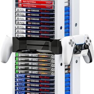 Nargos Video Game Storage Tower for PS5/ PS4/ PS3/ PS2/ PSP/Xbox One/Xbox 360 and Xbox Series X/S/Wii/Wii U/Switch/Switch 2 Game Cases, DVD and Blu-Ray Disks Holder Organizer (46 PCS)