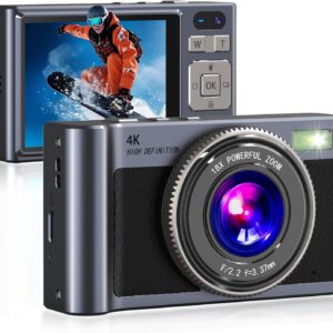 Forc Digital Camera,4K Camara de Fotos with 64GB Card,18X Zoom Anti-Shake Video,Vintage Camera for Camping Traveling Vlogging &Teen Parties,Portable for Kids Girls Boys Gifts