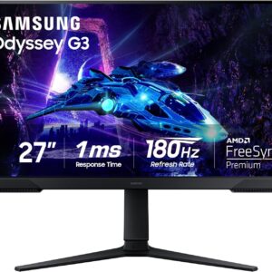 Samsung 27-Inch Odyssey G3 (G30D) Series FHD Gaming Monitor, 1ms, 180Hz, AMD FreeSync, Adjustable Stand, Black Equalizer, Virtual Aim Point, Eye Saver Mode, Flicker-Free, LS27DG302ENXZA