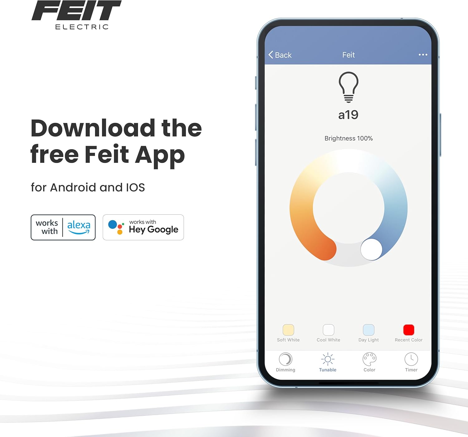 Feit Electric Smart Bulb, 100W Equivalent Color Changing and Tunable White, 2.4Ghz Wifi light bulb, No Hub Needed, Works with Alexa and Google Assistant, High CRI Dimmable LED OM100/RGBW/CA/AG, 1 Pack - Image 9