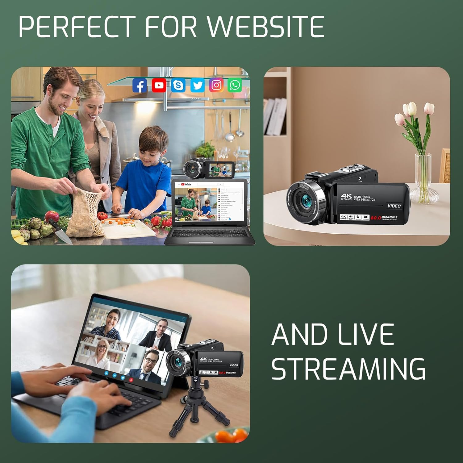 4K Video Camera Camcorder Ultra HD 80MP Vlogging Camera for YouTube 18X Digital Zoom 3.0" IPS 270° Screen IR Night Vision Camcorder Recorder with 32GB SD Card, Lens Cap and 2 Batteries - Image 6