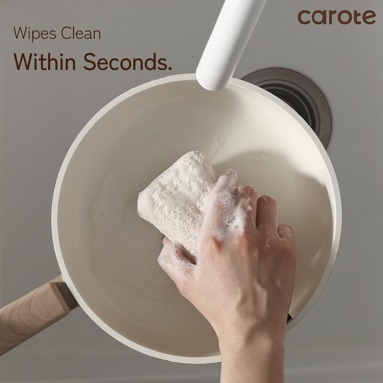 CAROTE 12Pcs Ceramic Pots and Pans Set Non Stick, Healthy Cookware Set, PFAS/PFOA Free, Kitchen Cooking Set with Frying Pans, Taupe - Image 4