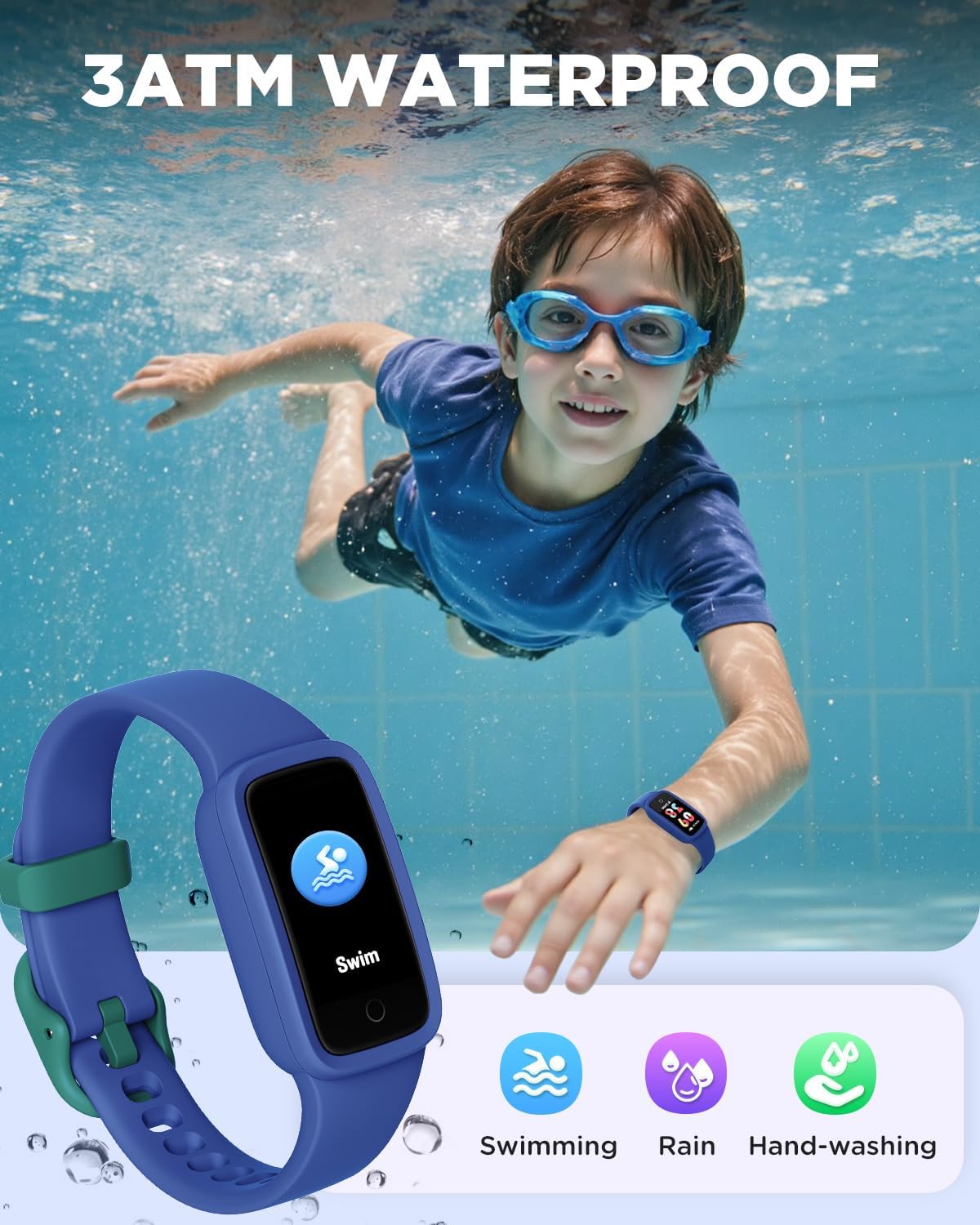 BIGGERFIVE Vigor 3 Kids Fitness Tracker Watch, AMOLED Screen, No App No Phone Needed, 3ATM Waterproof, Heart Rate and Sleep Monitor, Pedometer Watch, Sports Step Counter for Boys Girls Ages 5-15, Blue - Image 7
