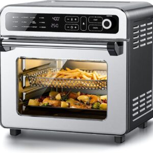 18QT Air Fryer Toaster Oven Combo, 12-in-1 Large Convection Airfryer Oven with 70–450℉ Temperature Control & 60-Minute Timer, Bake, Roast & Broil, Fits 8-10″ Pizza, Stainless Steel (Silver)