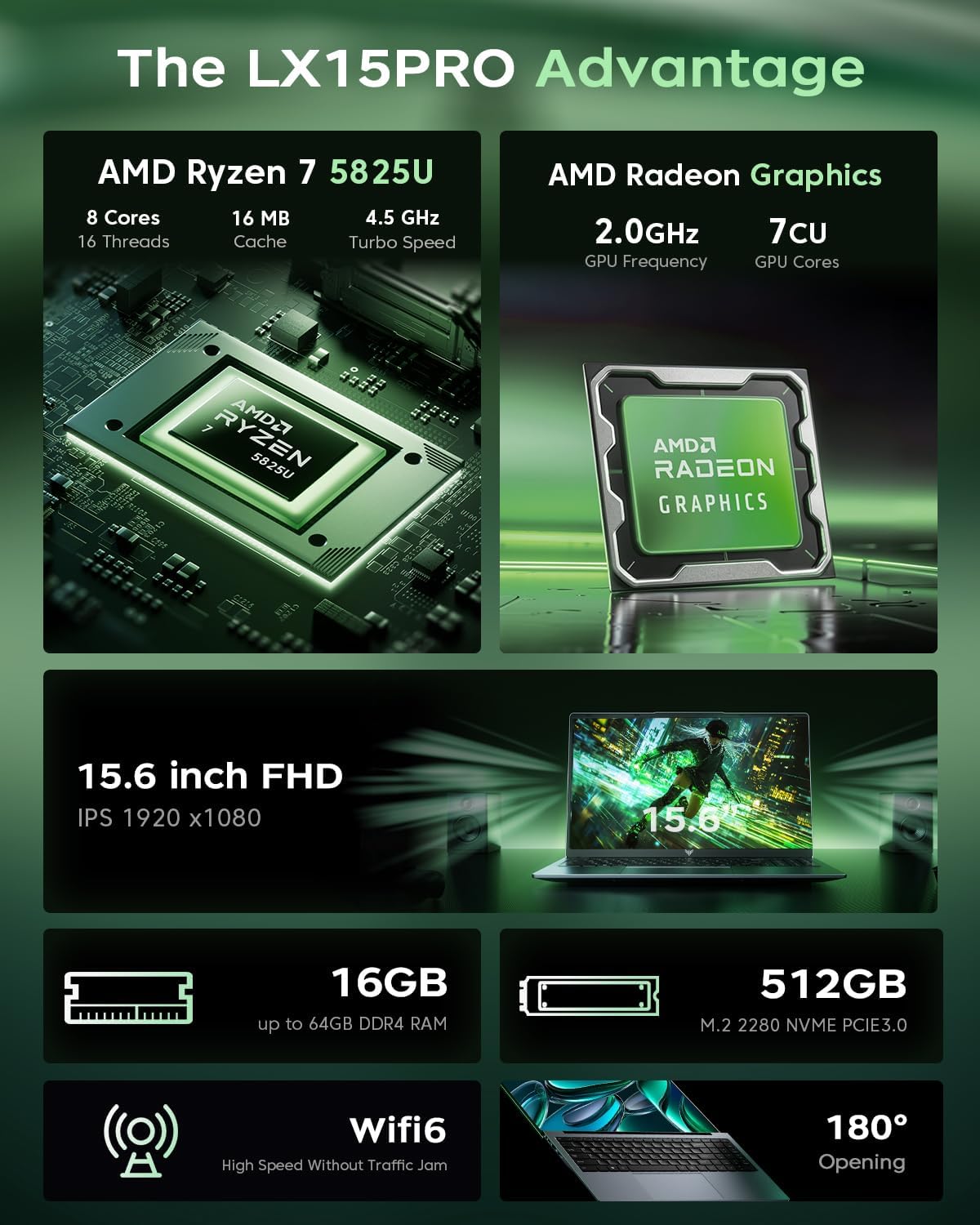 2026 Laptop with AMD Ryzen7 8-core Processor(Up to 4.5GHZ),ΑMD Radeon Graphics,16GB DDR4 RAM 512GB SSD,WiFi 6,15.6 inch IPS Display,Type-C,Micro SD,Webcam,Windows 11 Slim Laptop Computers - Image 2