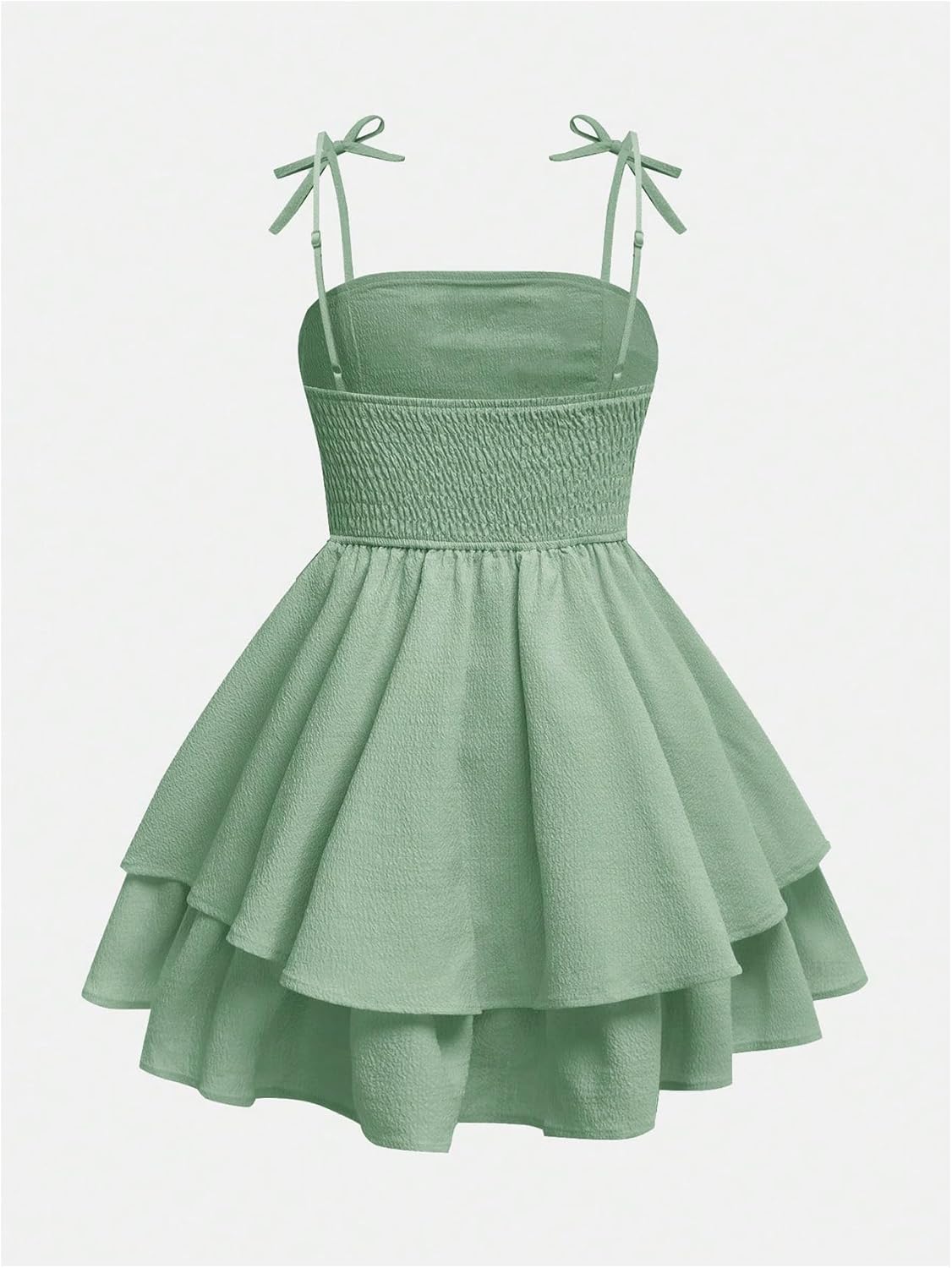 SHENHE Girl's Smocked Ruched A Line Swing Dress Layered Tie Shoulder Flowy Cami Short Dress - Image 2