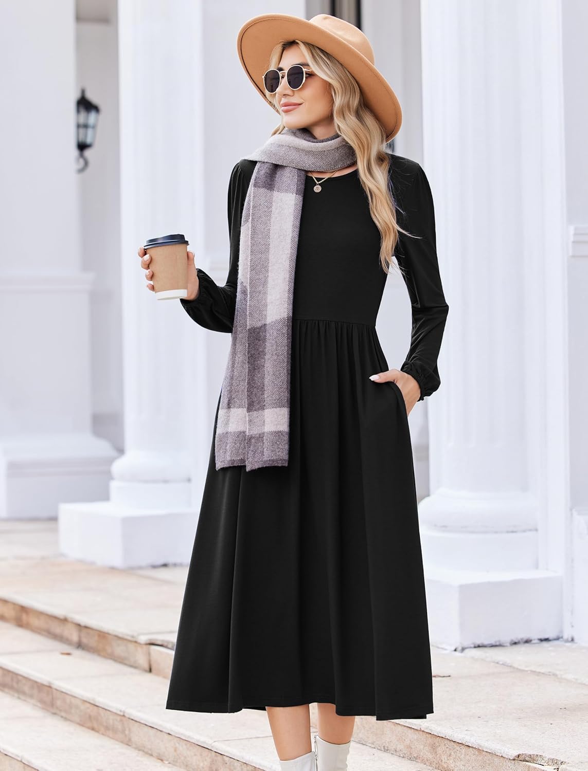 Zeagoo Long Sleeve Dresses for Women 2025 Fall Winter Casual Flowy A-Line Boho Midi Party Long Dress with Pockets - Image 3