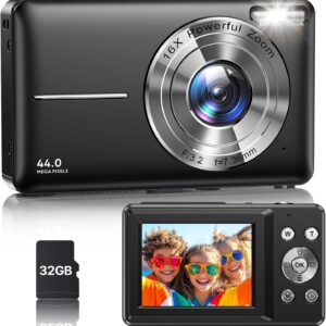 Digital Camera, Latest FHD 1080P Digital Camera for Teens with SD Card Anti Shake Point and Shoot Cameras Portable 16X Zoom Compact Small Cameras for Kids Boys Girls Seniors with Wrist Strap