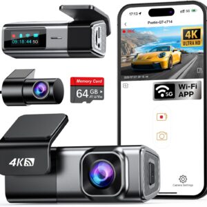 Navycrest 4K Dash Cam Front and Rear with 64GB Card, Built-in 5G WiFi, Dash Camera for Cars 4K Front and 1080P Rear, Dashcams for Cars Loop Recording, Gravity Sensor, 24-Hours Parking Mode