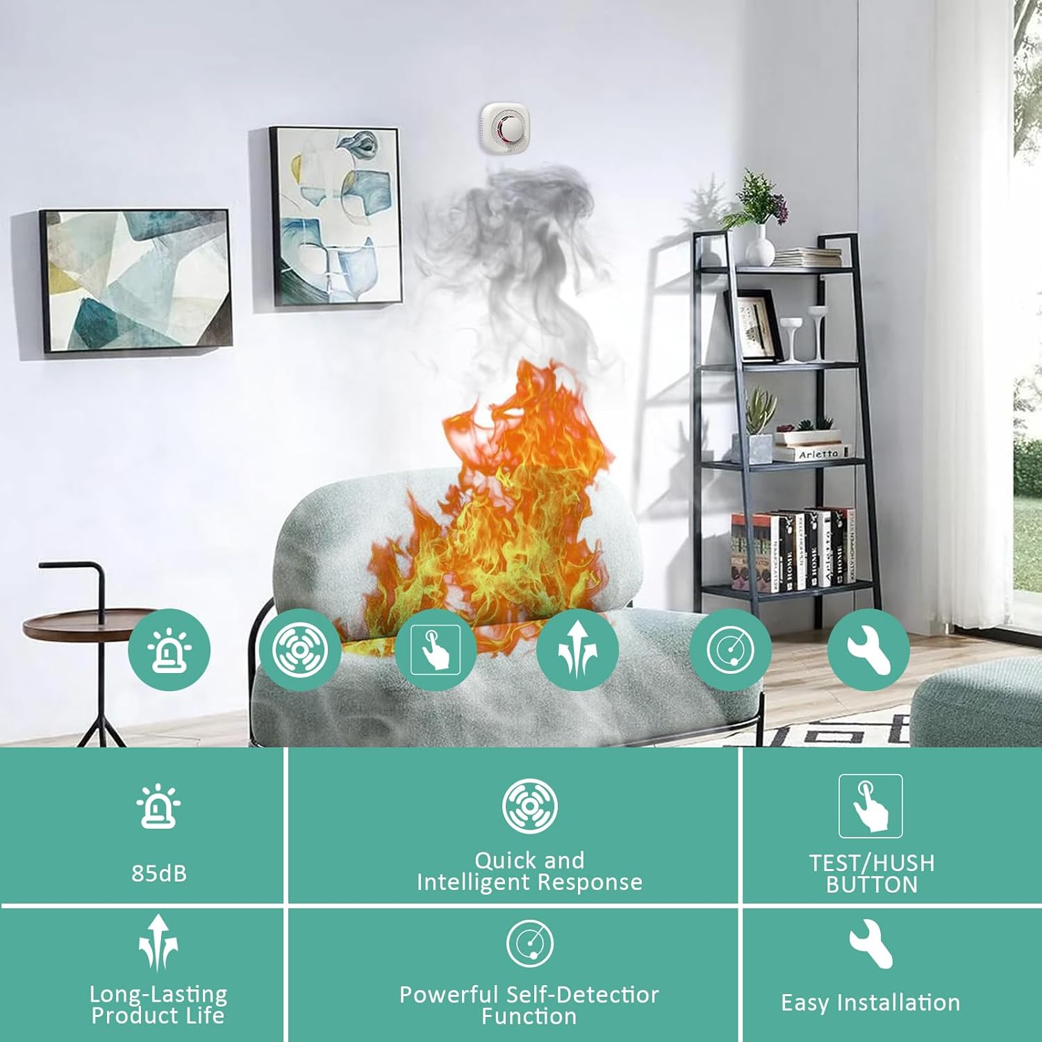 Optical Smoke Alarm with Advanced Photoelectric Technology,Battery Power Smoke Alarm Detector for Home with Test Button & Silence Button,1 Pack(Batteries NOT Included) - Image 6