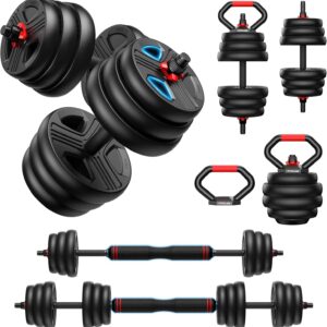 Adjustable dumbbell set,20/35/45/55/70/90lbs Free Weights set with upgraded nut, 5 in 1 Weight Set Used as Kettlebells, Barbell, Push up Stand, Fitness Exercise for Home Gym Suitable Men/Women