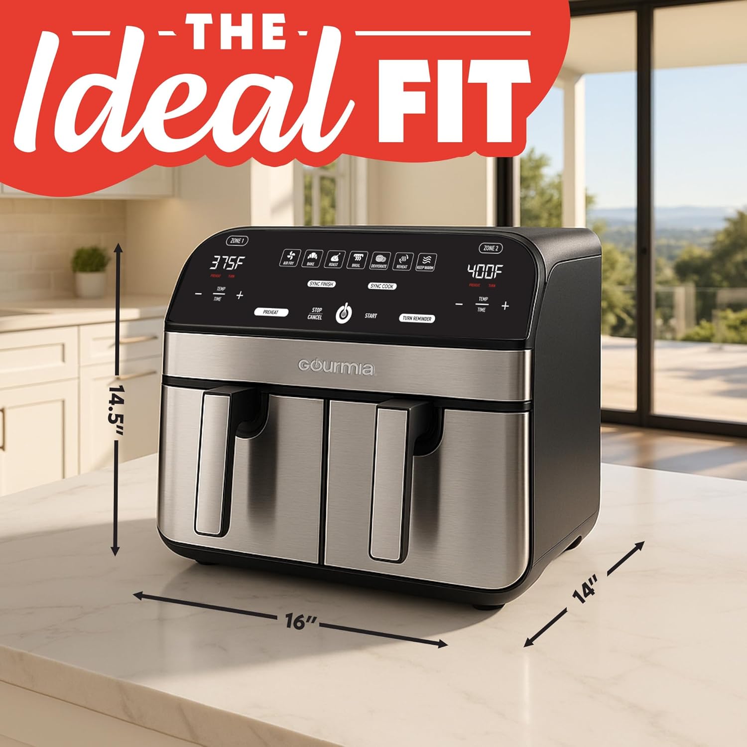 Gourmia Dual Basket Air Fryer - 10 Qt Large Capacity, FryForce360º, Digital Display with 7 Presets, Roast, Bake, Broil, Dehydrate, Match Cook, Sync Finish, Dishwasher Safe Accessories, Black - Image 9