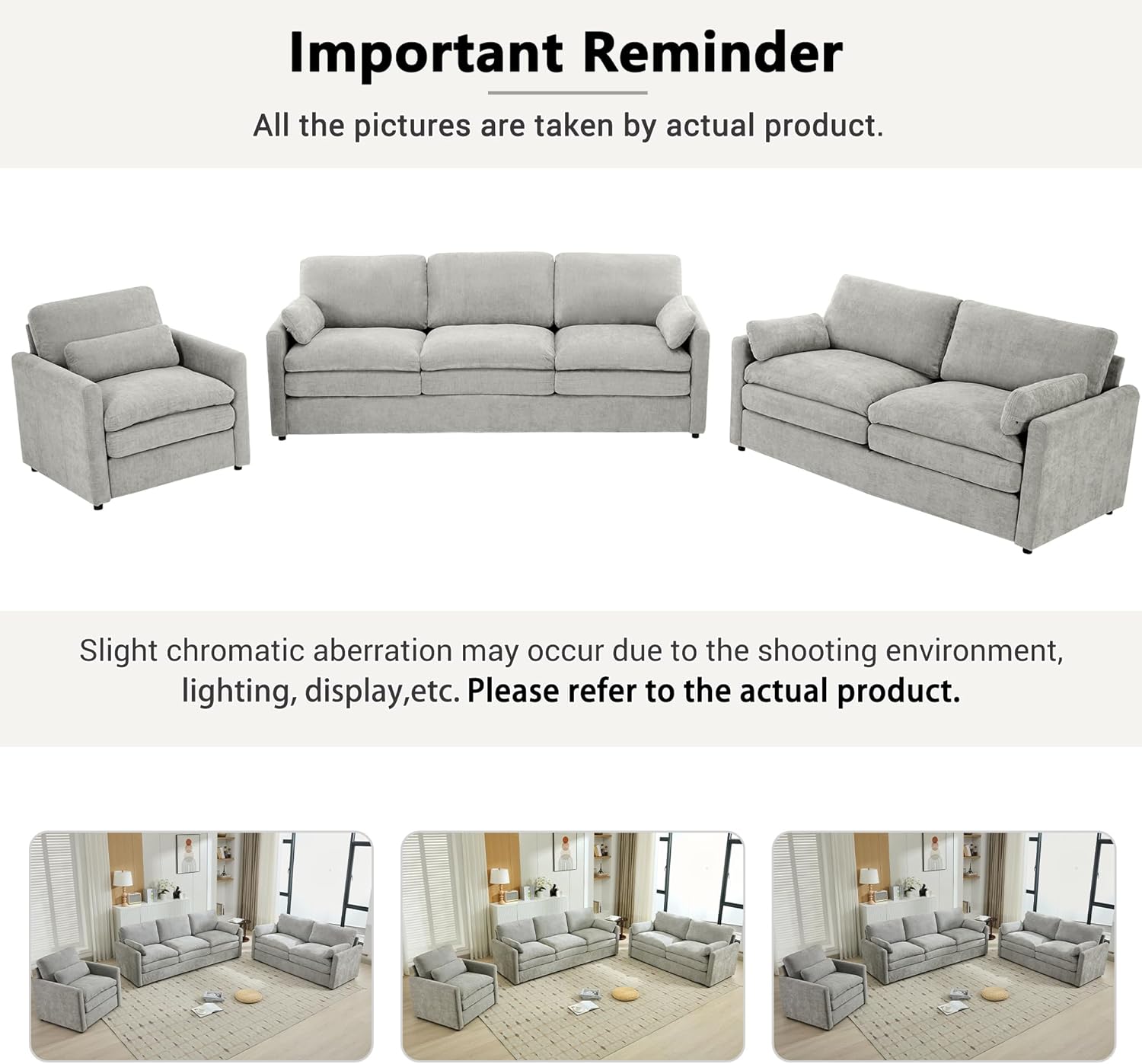 Merax 6 Seats Sofa Set, 3 Pieces Oversized Cozy Sofa Set with Double Plush Cushion, Comfy Upholstered Cloud Couches for Living Room, Light Grey - Image 7