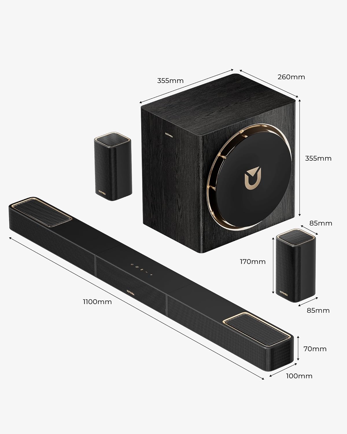 ULTIMEA Skywave X50 5.1.4ch Wireless Surround Sound System for TV, 760W Professional Sound Bar w/Dolby Atmos, 2 Wireless Surround Speakers & 8" Subwoofer, GaN Amplifier, 4K HDR Pass-Through, HDMI eARC - Image 9