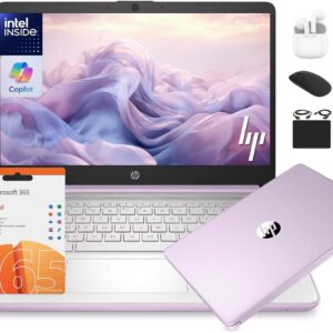 HP 14 Laptop Student Business 2025 Flagship Computer, AI Copilot, 4-Core 13th Gen Intel CPU, 16GB RAM 628GB Storage (128GB UFS+500GB Ext) 1-Yr Office 365 Long Battery HubxcelAccessory Win 11S Lavender