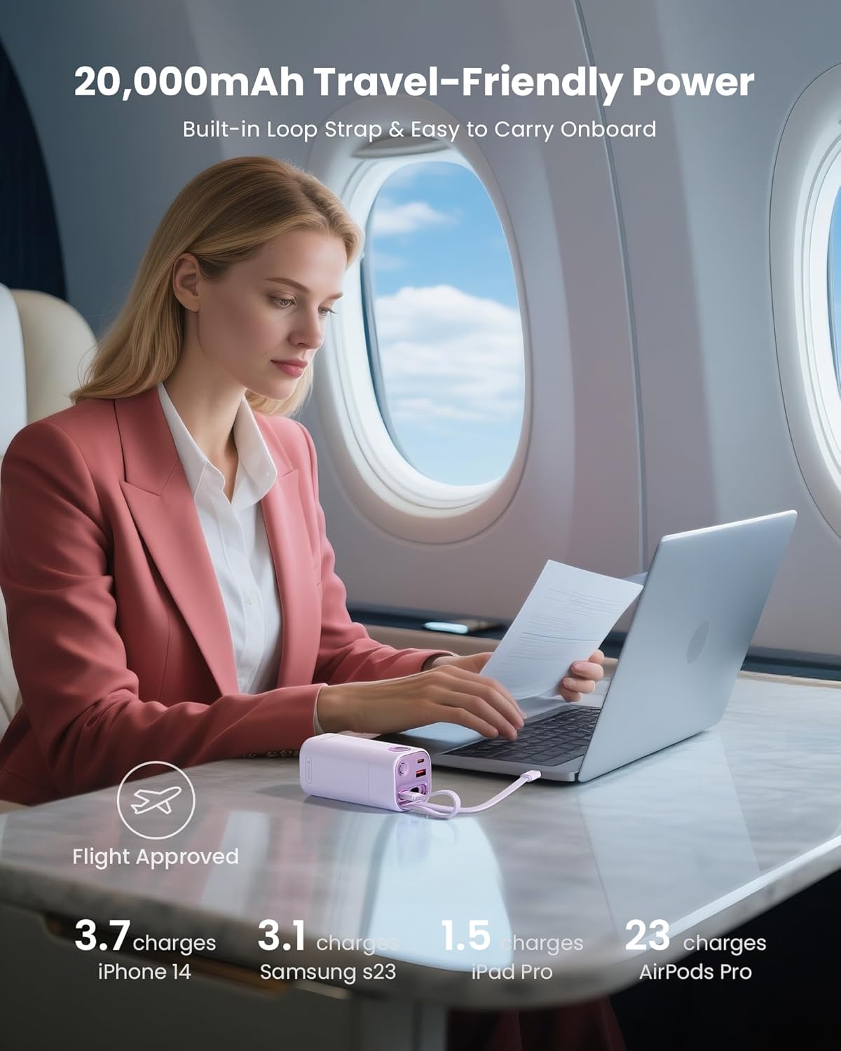 Portable Power Bank 20,000mAh for Travel & Outdoor, PD 35W Super Fast Charging Portable Charger with 2 Built-in Cables, USB-C Digital Display, Large-Capacity Charger for iPhone Air 17/16/15/14/13 - Image 4