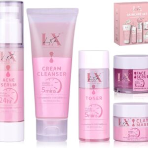 Daily Acne Essentials Kit – 5 Step Facial Skincare Set with Cleanser, Face Scrub, Clay Mask,Toner & Acne Serum, Complete Acne Skin Care Kit, Wash Away Impurities To Reveal Glowing Skin