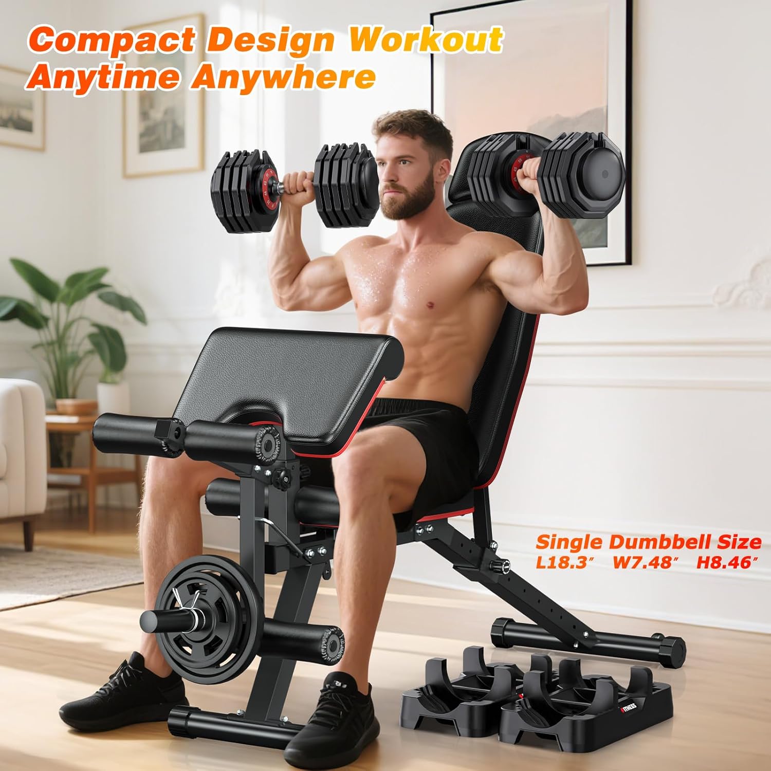 XDDIAS Adjustable Dumbbell Set of 2, 25/55/80LB Dumbbell Set-Fast Adjust Weights Set, 5/10/16 in 1 Free Weights Dumbbells Set with Anti-Slip Metal Handle, Compact Size for Men/Women Home Gym Equipment - Image 6