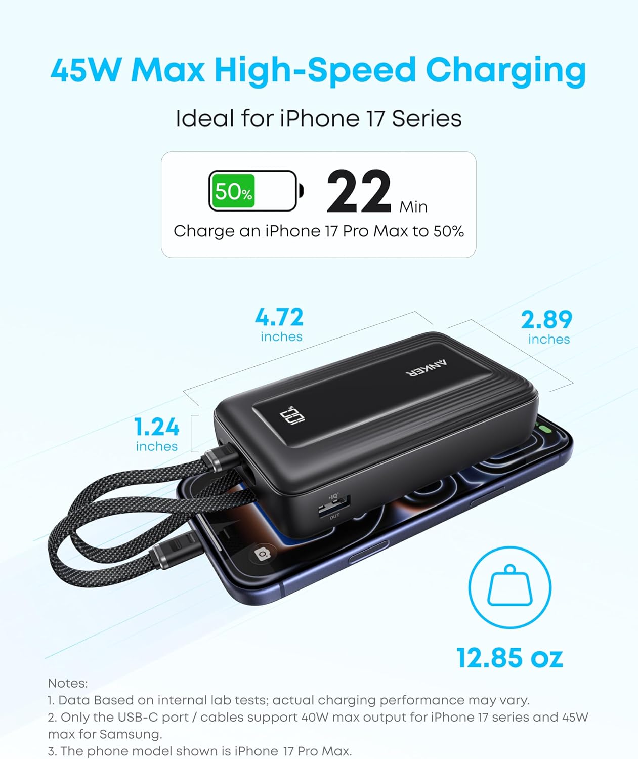 Anker Zolo Power Bank (2025 Upgraded Version), 45W Max Fast Charging, 20,000mAh Battery Pack, Dual Built-in USB-C Cables, USB-C&A Port, for iPhone 17/16 Series, Galaxy, MacBook, and More - Image 4