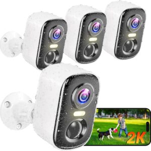 Outdoor Security Camera Wireless, 2K Battery Powered WiFi Cameras for Home Security with AI Motion Detection, Color Night Vision, Siren Alarm, 2-Way Talk, IP66 Waterproof, Cloud/SD Storage (4 Pack)