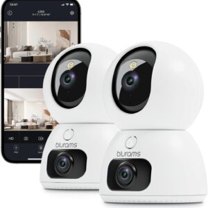 blurams 2K Dual-Lens Indoor Camera, 5G Pet Camera with Phone App, Split-Screen View, Free Human/Sound Detection, Motion Tracking, One-Touch Call, Night Vision, Dual-Band WiFi 6, Work with Alexa. 2Pack