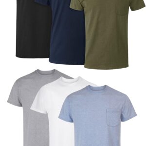 Hanes Men’s Pocket T-Shirt Pack, 6-Pack, Cool & Breathable Cotton Tees, Stay-Tucked Undershirts for Men
