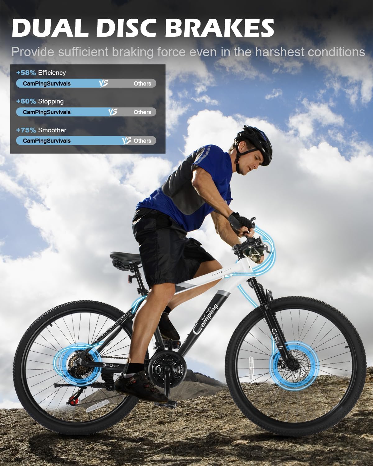 26/27.5" Mountain Bike 21 Speed Men's Mountain Bike with Lightweight Aluminum Frame, Powerful Dual Disc Brake, Precision 21 Speed Shifting, Men's Bicycle for Commuter & Travel - Image 4