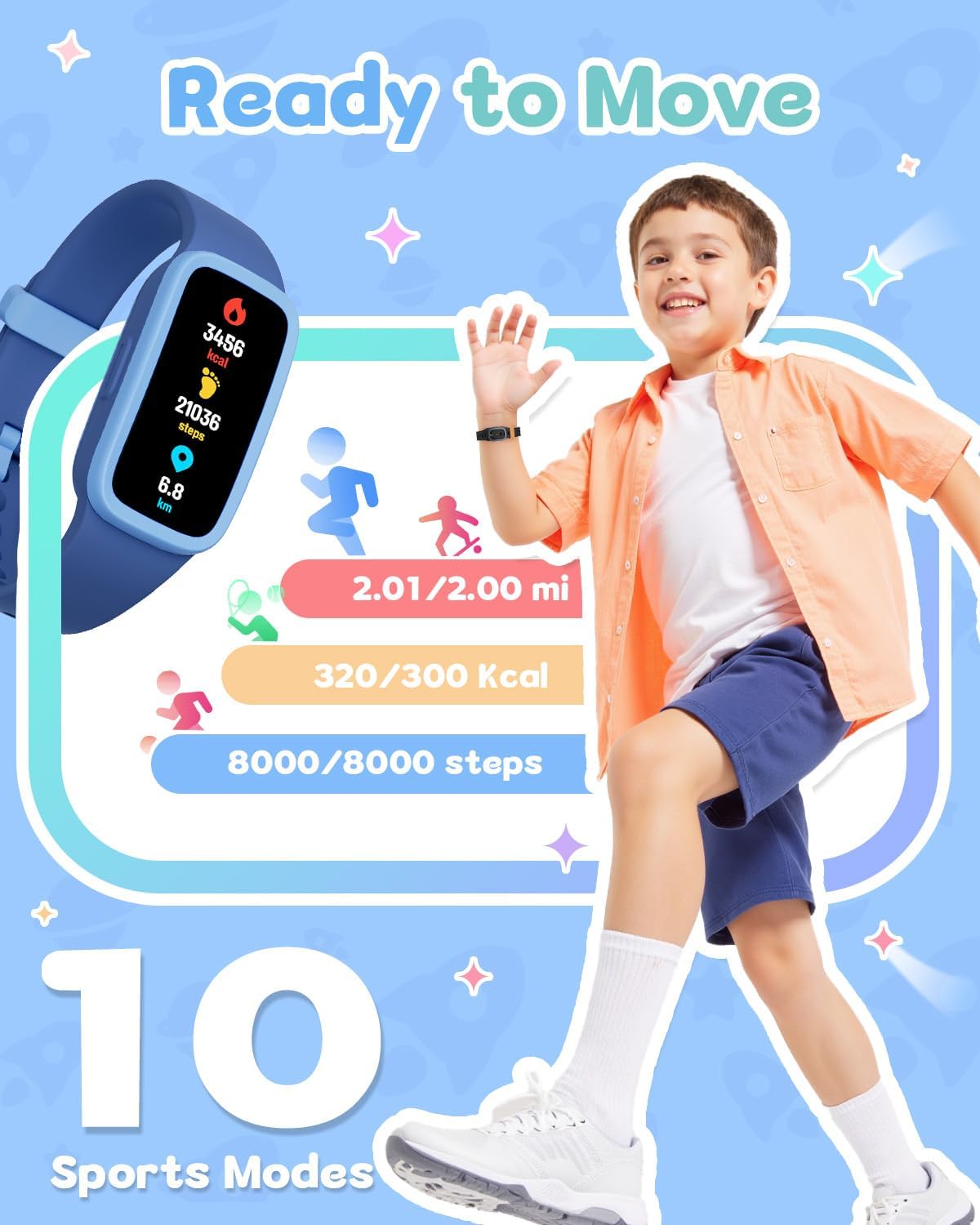 Kids Fitness Tracker Watch with Amoled Screen, Activity Tracker No Phone Needed, Heart Rate and Sleep Monitor, 3ATM Waterproof, Pedometer, Alarm Clock, Games, Step Counter Watch for Boys 5-10 - Image 4