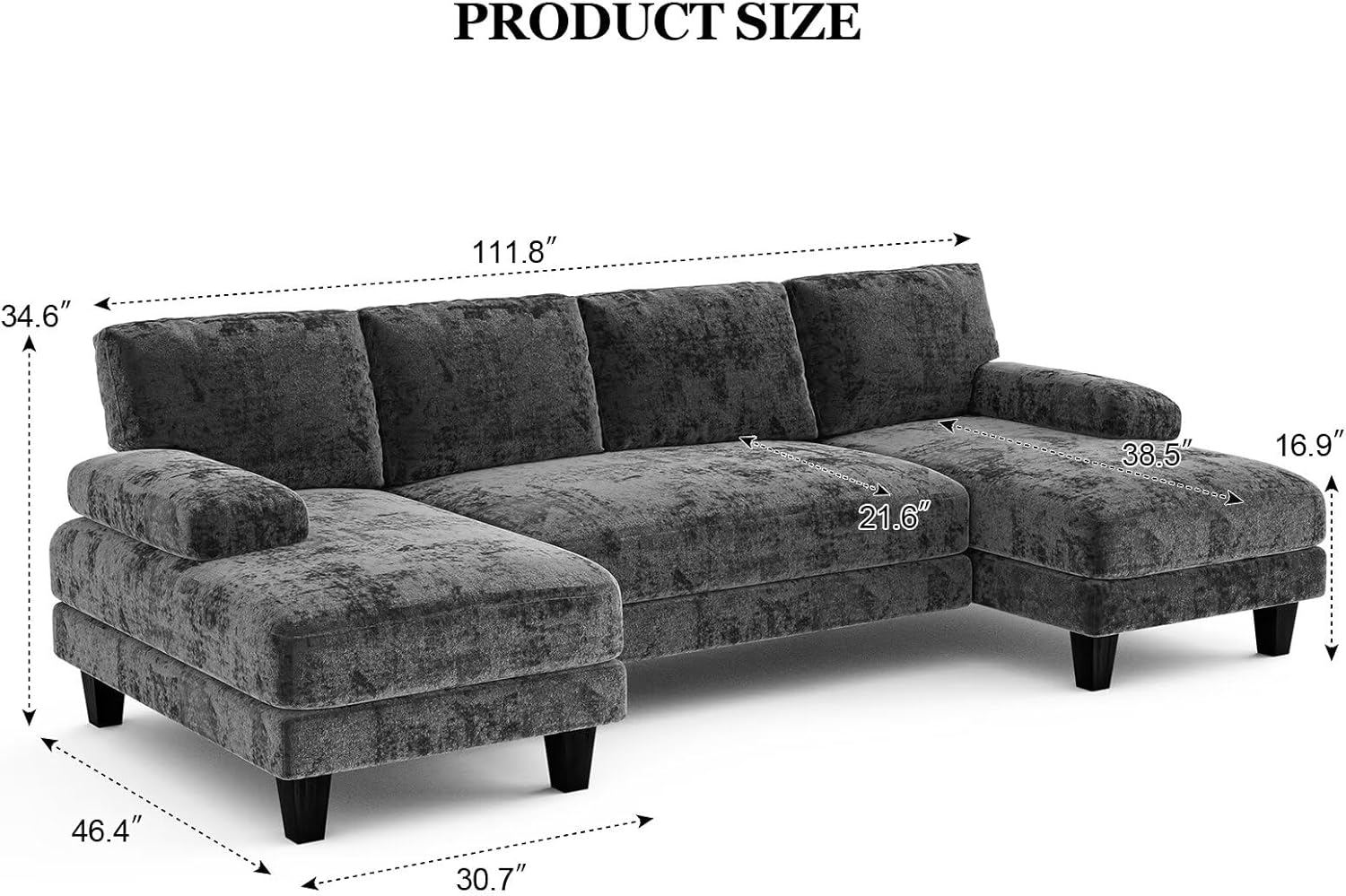 Txtin's U Shaped Sectional Couches for Living Room, 111 Inch Modular Sofa with Double Chaise, Large Lounge Couch for Apartment,Grey - Image 2