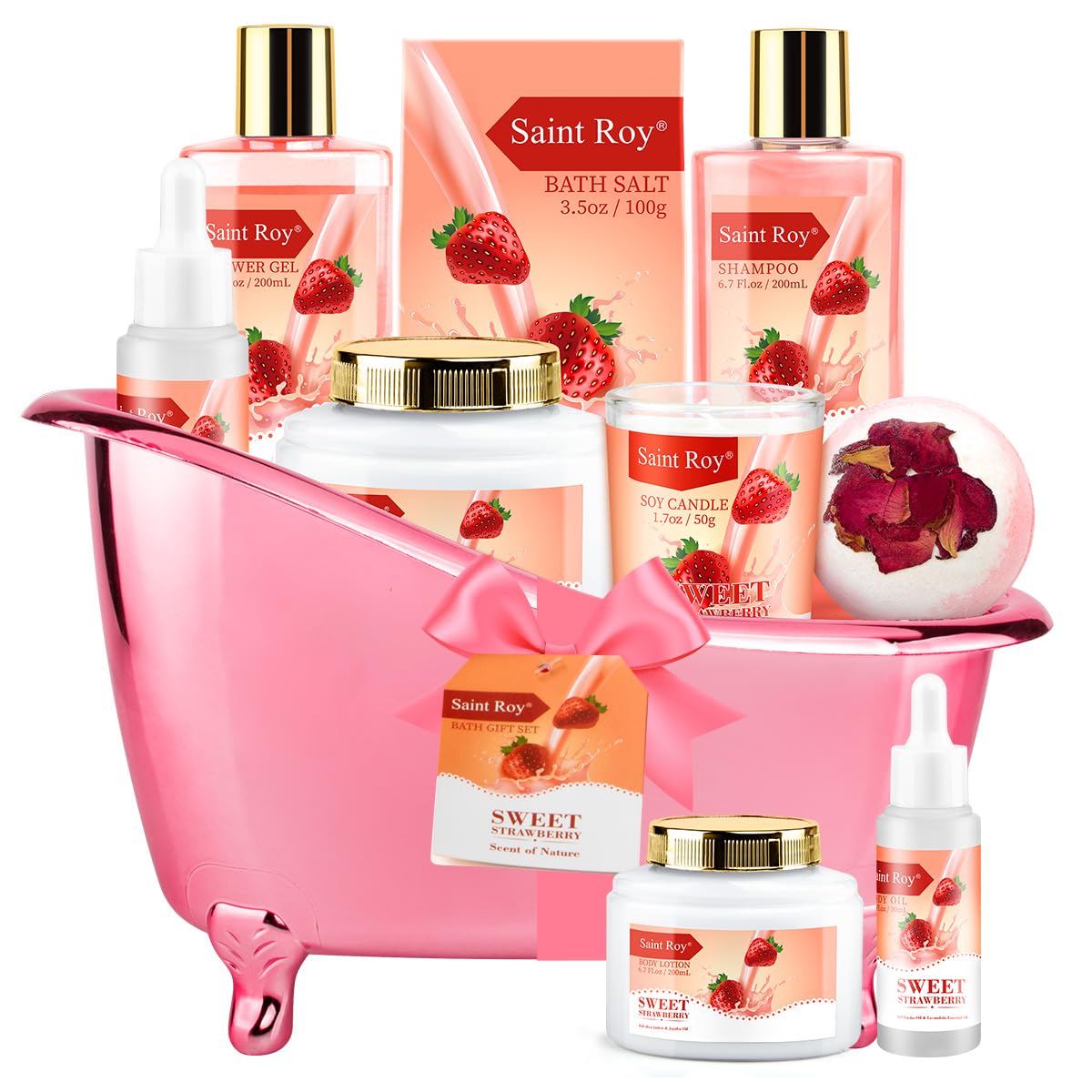 Spa Kit for Women, Bath & Body Gift Set, Luxury Home Spa Bath Gift Basket, Strawberry Scented Bath Set Christmas Gifts for Women, Pamper Gifts for Girls & Teens, Birthday Gift, Bath Self Care Gift - Image 9