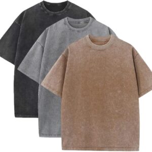 3 Pcs Men’s Oversized Heavy Cotton Summer T-Shirts Vintage Tee Loose Fit Short Sleeve Casual Tshirts for Men Women