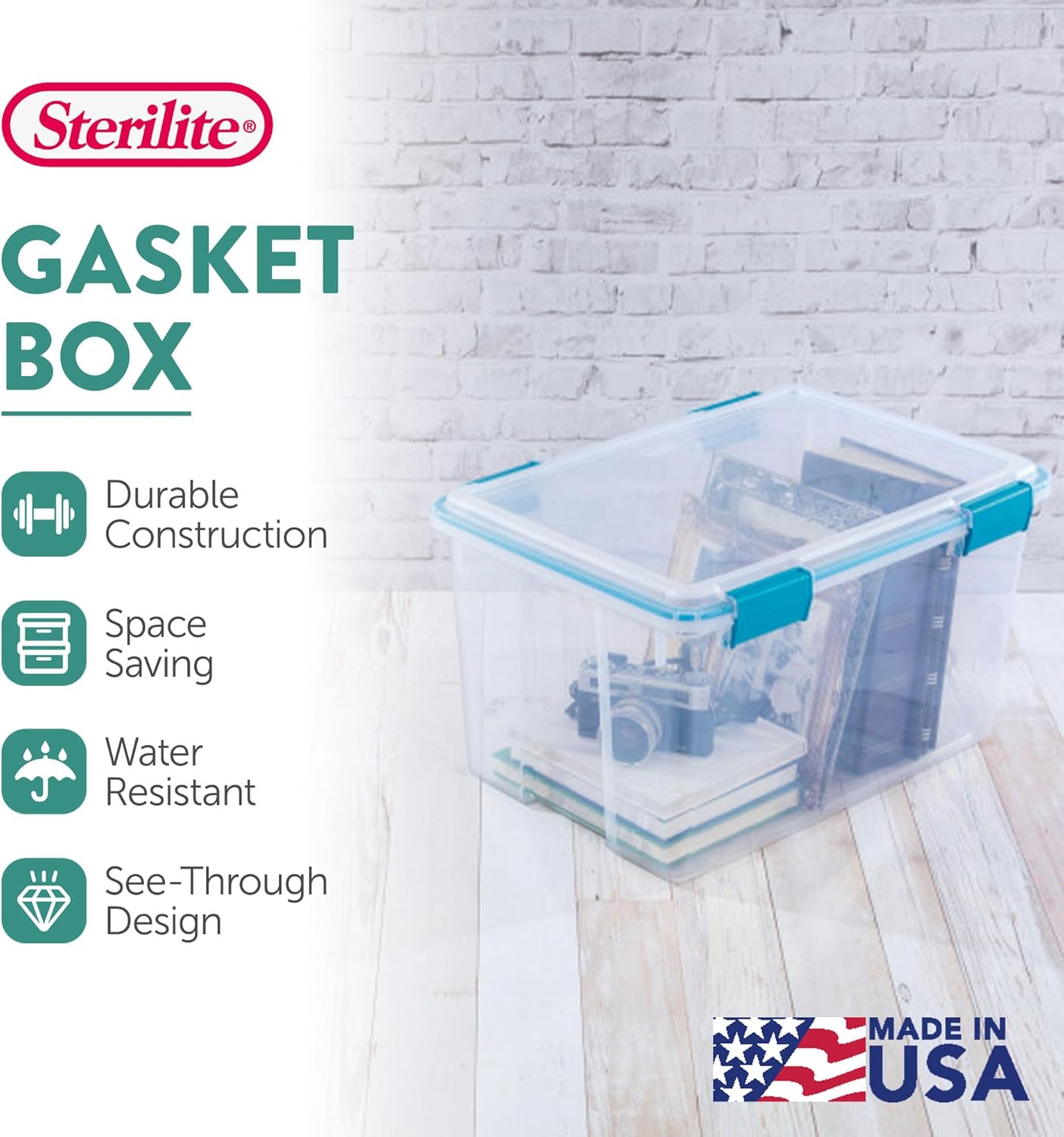 Sterilite 4-Pack Gasket Box, Weather-Resistant Storage Bins with Latching Lids, 54 Quart - Heavy-Duty Organizing Containers for Closet, Bathroom, and Office - Image 3