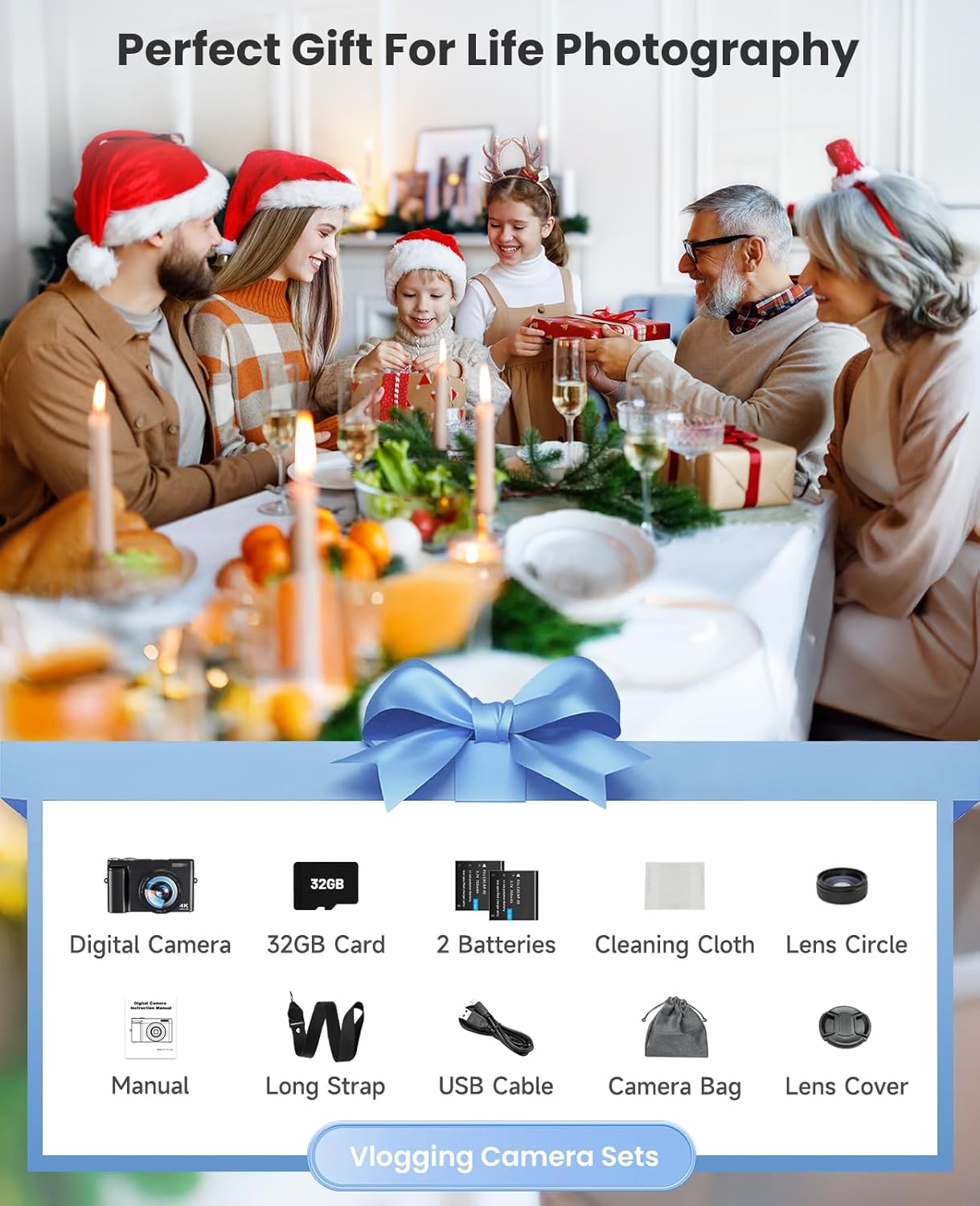4K Digital Camera for Photography, WiFi Autofocus 64MP Vlogging Camera for YouTube, 180° 3" Flip Screen 30FPS Video Cameras with Flash Anti-Shake 16X Zoom 32GB Card, Compact Travel Digital Camera - Image 7