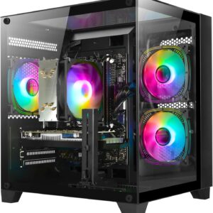 Gaming PC Desktop Computer – Ryzen 5 5500, Radeon RX 6500XT 4GB, 16GB DDR4 RAM, 1TB NVME SSD, Prebuilt Tower Computer (Black)