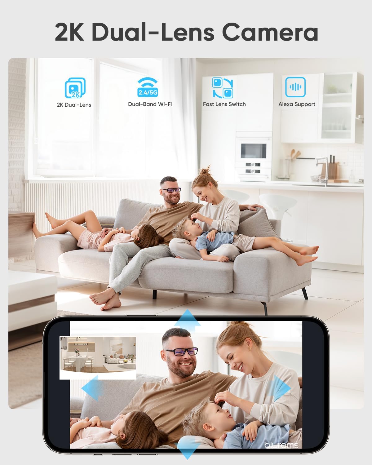 blurams 2K Dual-Lens Indoor Camera, 5G Pet Camera with Phone App, Split-Screen View, Free Human/Sound Detection, Motion Tracking, One-Touch Call, Night Vision, Dual-Band WiFi 6, Work with Alexa. 2Pack - Image 6