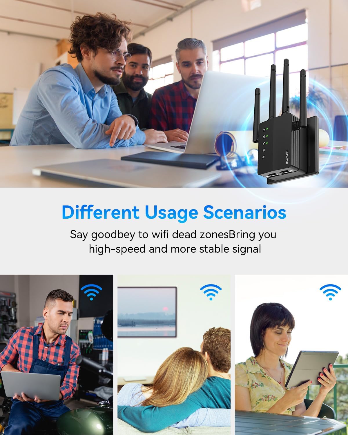 1200Mbps Dual Band 5GHz/2.4GHz WiFi Extender, WiFi Extender Signal Booster, 12880 Sq.Ft Coverage, 105-Device Support, Setup for Home & Outdoor Use - Image 3